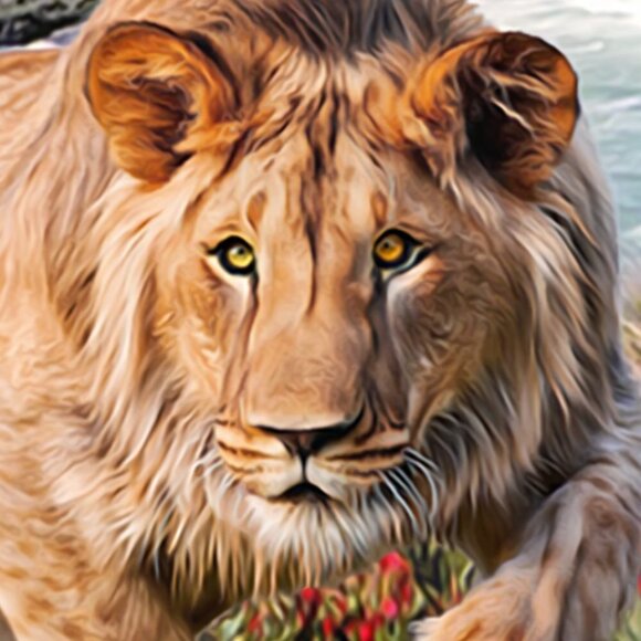 16x20 Lion Beach Ocean Landscape Fantasy Art Watercolor Oil Painting Poster - Picture 5 of 6